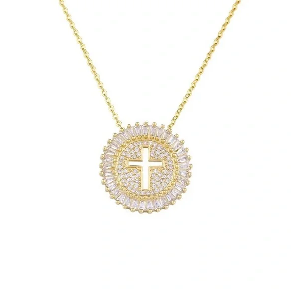 New Unisex Yellow Gold Plated Round Cut Diamond Necklace - Picture 4 of 4